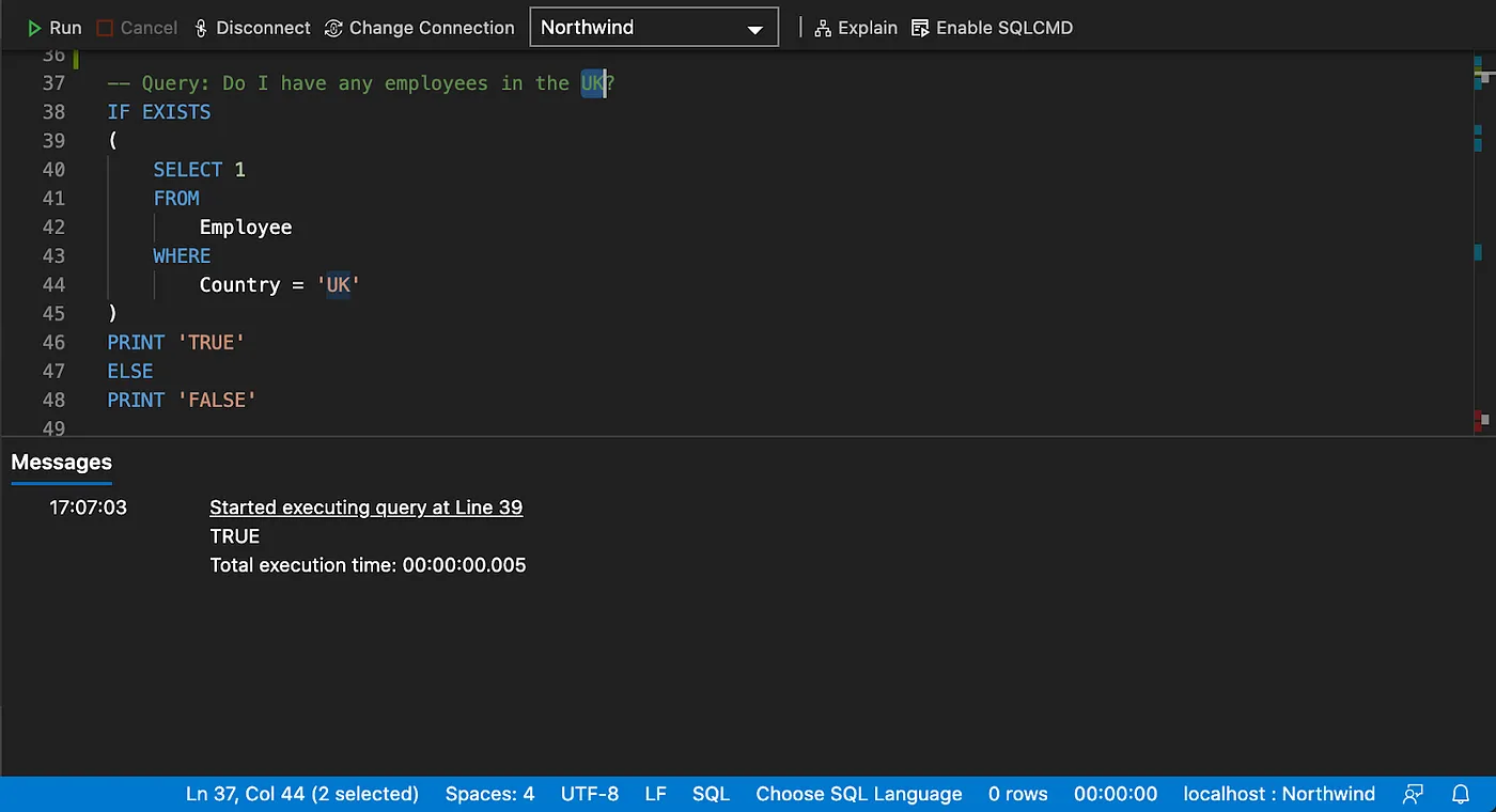 Testing for Existence of Rows/Graph Patterns