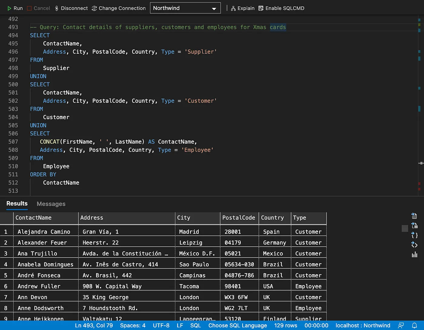 Combining multiple result sets using Union